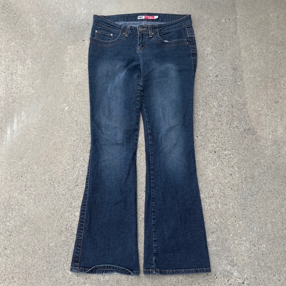 Anchor Blue Low Scoop 5 Pocket Dark Wash Boot Cut Flared Women's Jeans Size 9